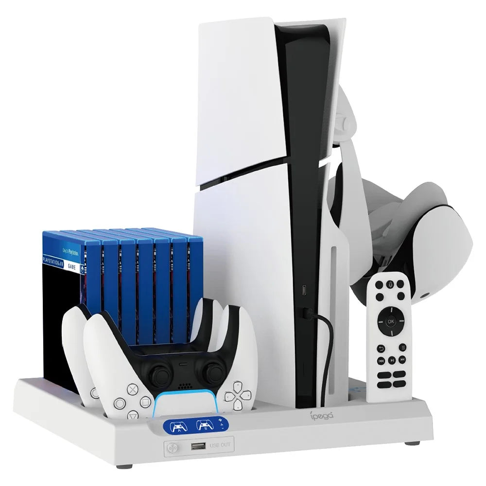 IPEGA PG-P5S028 For PS5 / PS5 Slim Console Cooling Base Headset Disc Storage Rack with USB Port and Light - 2