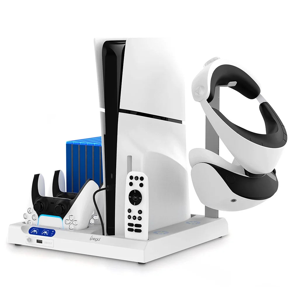 IPEGA PG-P5S028 For PS5 / PS5 Slim Console Cooling Base Headset Disc Storage Rack with USB Port and Light - 3
