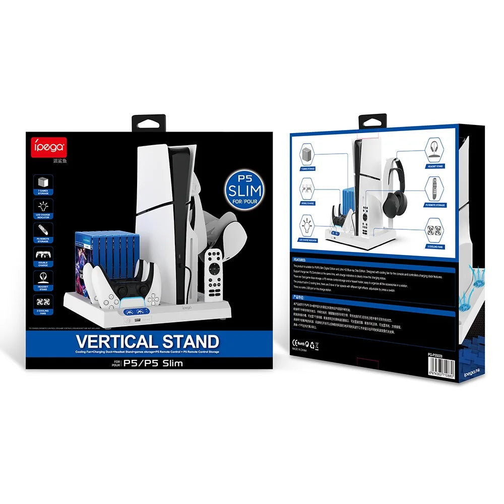 IPEGA PG-P5S028 For PS5 / PS5 Slim Console Cooling Base Headset Disc Storage Rack with USB Port and Light - 5