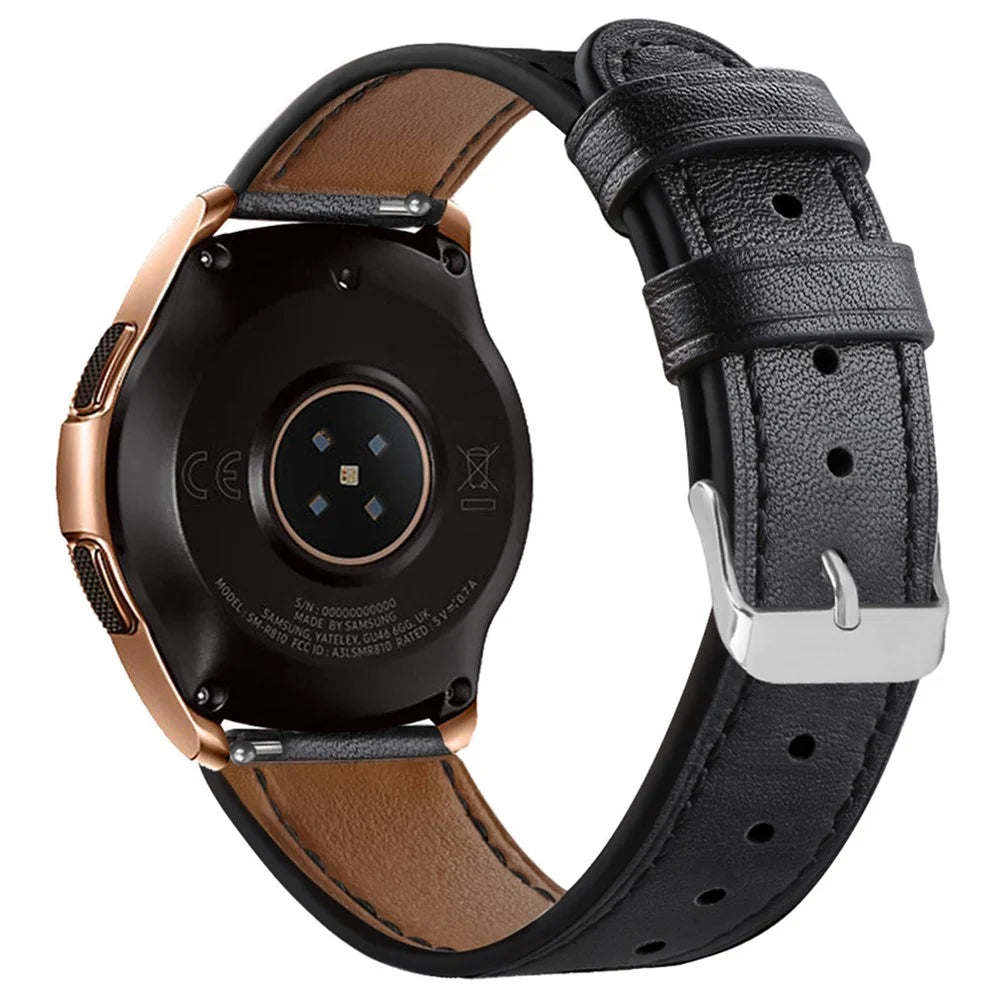 For Huawei Watch GT 42mm / 46mm / Watch GT 2 42mm / 46mm / Samsung Galaxy Watch 46mm Watch Strap Top Layer Cowhide Wrist Band - Black - 1