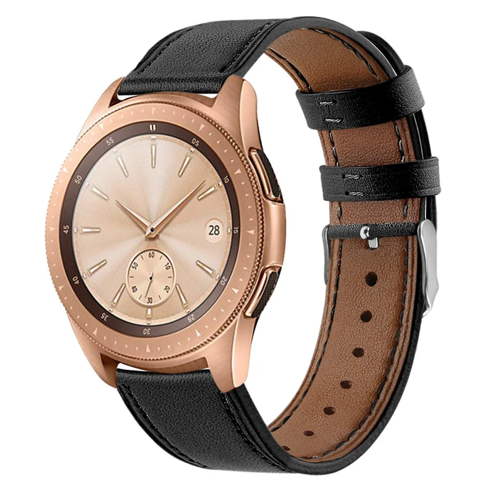 For Huawei Watch GT 42mm / 46mm / Watch GT 2 42mm / 46mm / Samsung Galaxy Watch 46mm Watch Strap Top Layer Cowhide Wrist Band - Black - 2