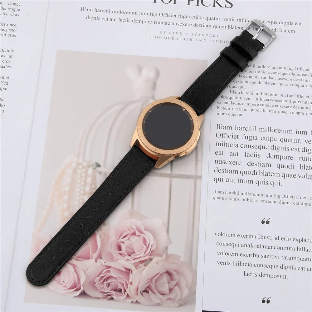 For Huawei Watch GT 42mm / 46mm / Watch GT 2 42mm / 46mm / Samsung Galaxy Watch 46mm Watch Strap Top Layer Cowhide Wrist Band - Black - 4