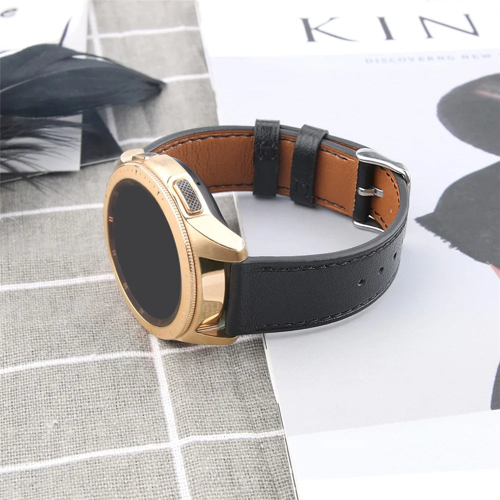 For Huawei Watch GT 42mm / 46mm / Watch GT 2 42mm / 46mm / Samsung Galaxy Watch 46mm Watch Strap Top Layer Cowhide Wrist Band - Black - 5