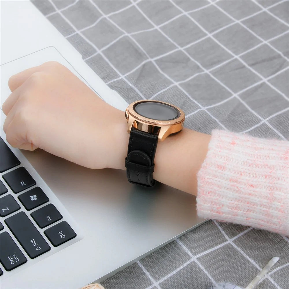 For Huawei Watch GT 42mm / 46mm / Watch GT 2 42mm / 46mm / Samsung Galaxy Watch 46mm Watch Strap Top Layer Cowhide Wrist Band - Black - 6