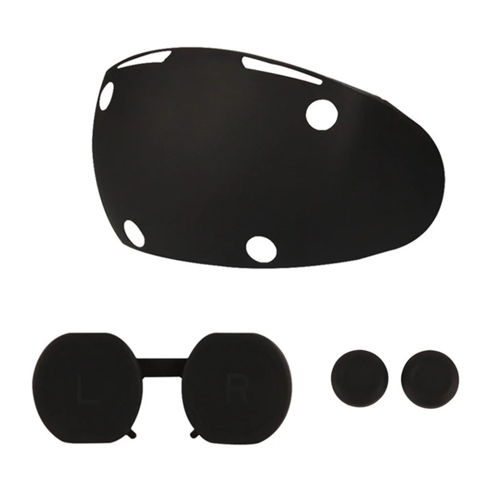 For Sony PlayStation VR2 Silicone Headset Case + Lens Cap + 2 Thumb Grip Caps - Black - 1
