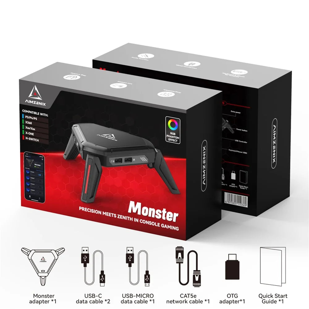 AIMZENIX Monster For Switch PS5 / 4 / 3 XBox Keyboard Mouse Adapter Converter - 6