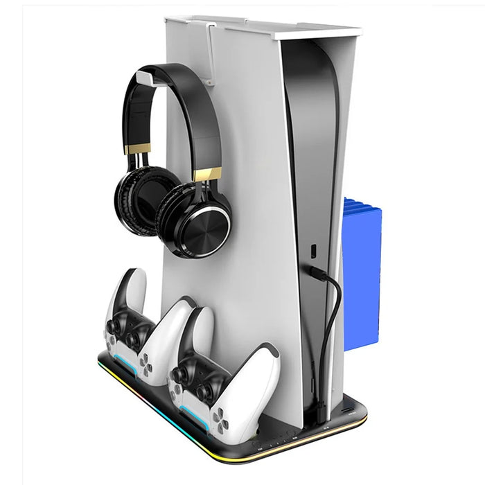 For PS5 Cooling Stand with VR2 Controller Charging Dock, Game Disc Storage, and Headset Holder - Black - 2