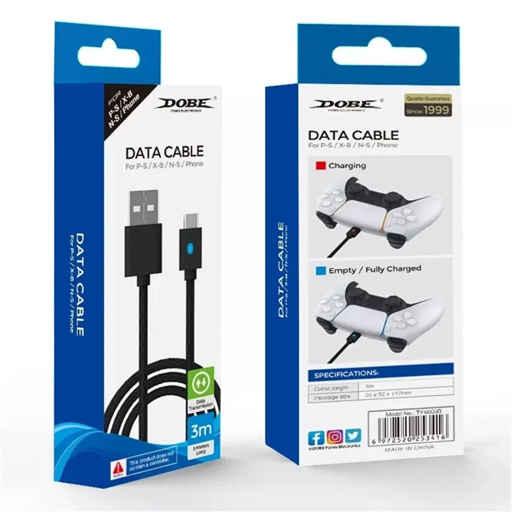 DOBE TY-0803B For Sony PS5 / PS4 / Xbox / Switch Pro Game Controller Phone Type-C Charging Cable, 3m - 6