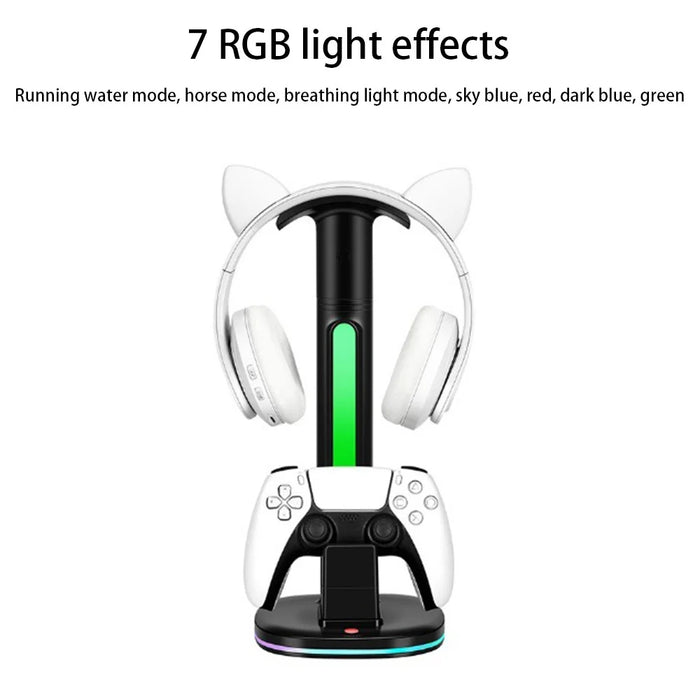 RGB Light Game Controller Charger Dock Headphone Holder with 2*USB Port - For PS4 - 4