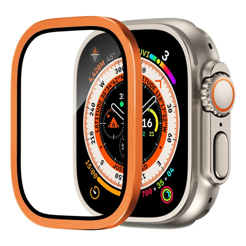 For Apple Watch Ultra 3 / Ultra 2 / Ultra 49mm Case Aluminum Alloy Watch Cover with Tempered Glass Film - Orange - 1