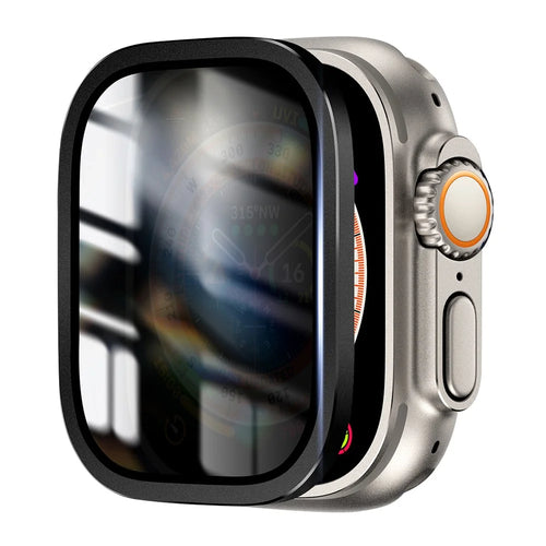 For Apple Watch Ultra 3 / Ultra 2 / Ultra 49mm Aluminum Alloy Watch Case with Anti-spy Tempered Glass Film - Black - 1