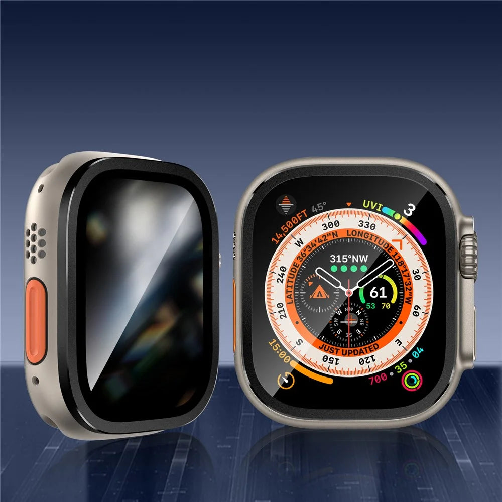 For Apple Watch Ultra 3 / Ultra 2 / Ultra 49mm Aluminum Alloy Watch Case with Anti-spy Tempered Glass Film - Black - 2