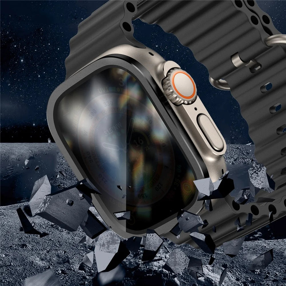 For Apple Watch Ultra 3 / Ultra 2 / Ultra 49mm Aluminum Alloy Watch Case with Anti-spy Tempered Glass Film - Black - 3
