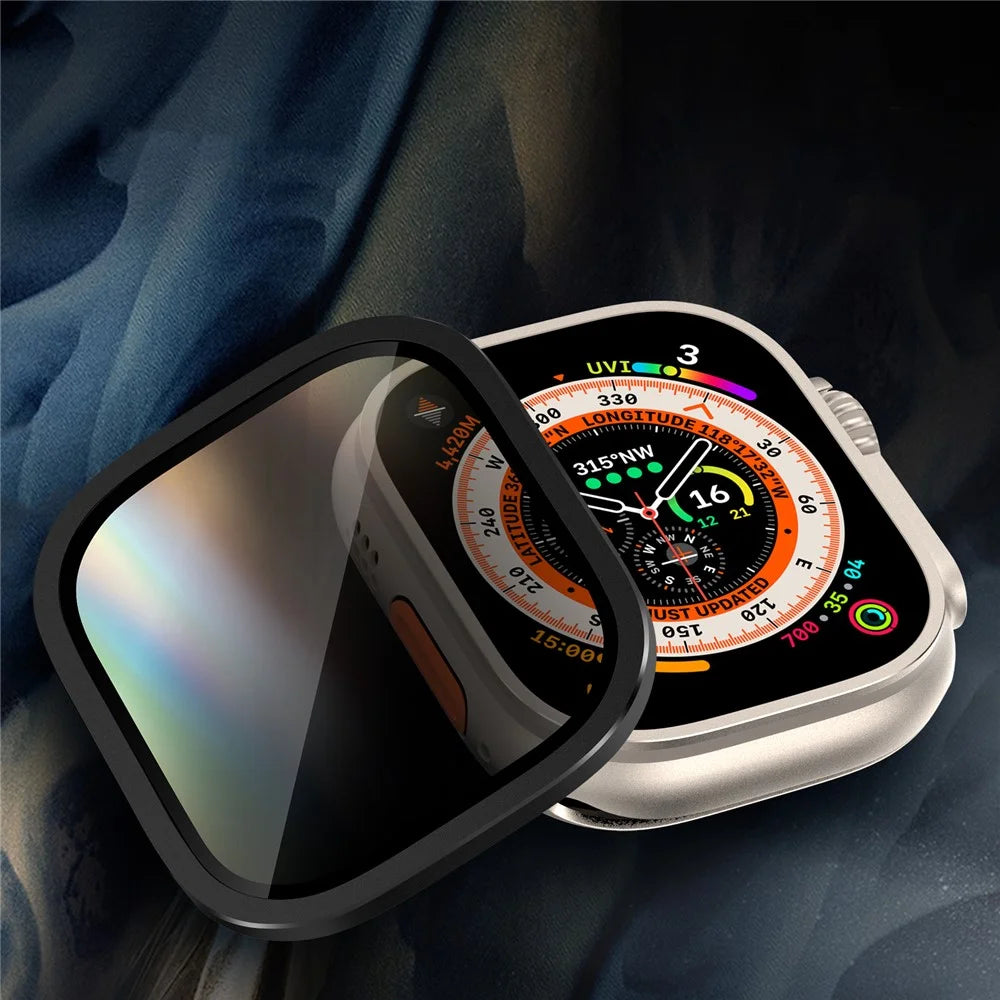 For Apple Watch Ultra 3 / Ultra 2 / Ultra 49mm Aluminum Alloy Watch Case with Anti-spy Tempered Glass Film - Black - 4