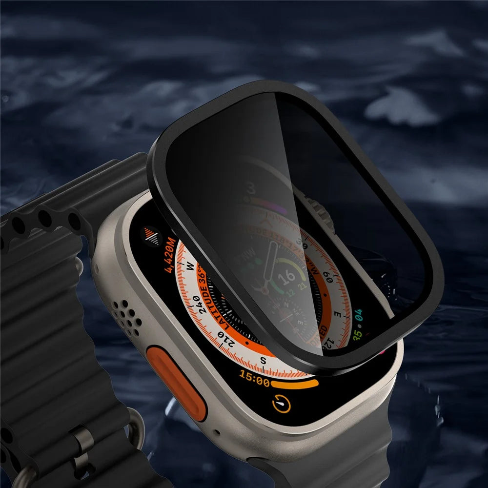 For Apple Watch Ultra 3 / Ultra 2 / Ultra 49mm Aluminum Alloy Watch Case with Anti-spy Tempered Glass Film - Black - 5