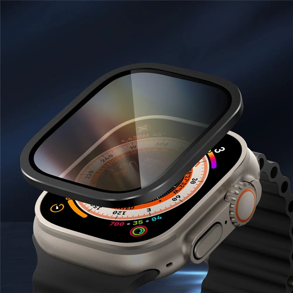 For Apple Watch Ultra 3 / Ultra 2 / Ultra 49mm Aluminum Alloy Watch Case with Anti-spy Tempered Glass Film - Black - 6