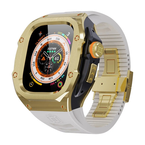 SHELLBOX For Apple Watch Ultra 3 / Ultra 2 / Ultra 49mm Metal Frame Case Smartwatch Strap - Gold+Black+White - 1