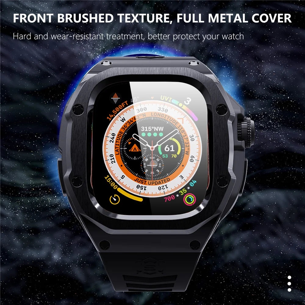 SHELLBOX For Apple Watch Ultra 3 / Ultra 2 / Ultra 49mm Shockproof Metal Frame Case Watch Strap - Black - 3