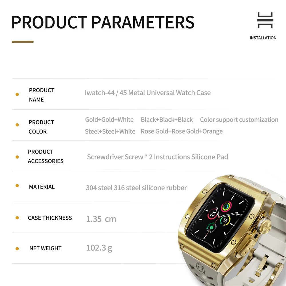SHELLBOX For Apple Watch Series SE3 / SE2 / SE1 /  6 / 5 / 4 44mm / Series 7 / 8 45mm Watch Strap with Metal Frame Case - Gold+White - 3