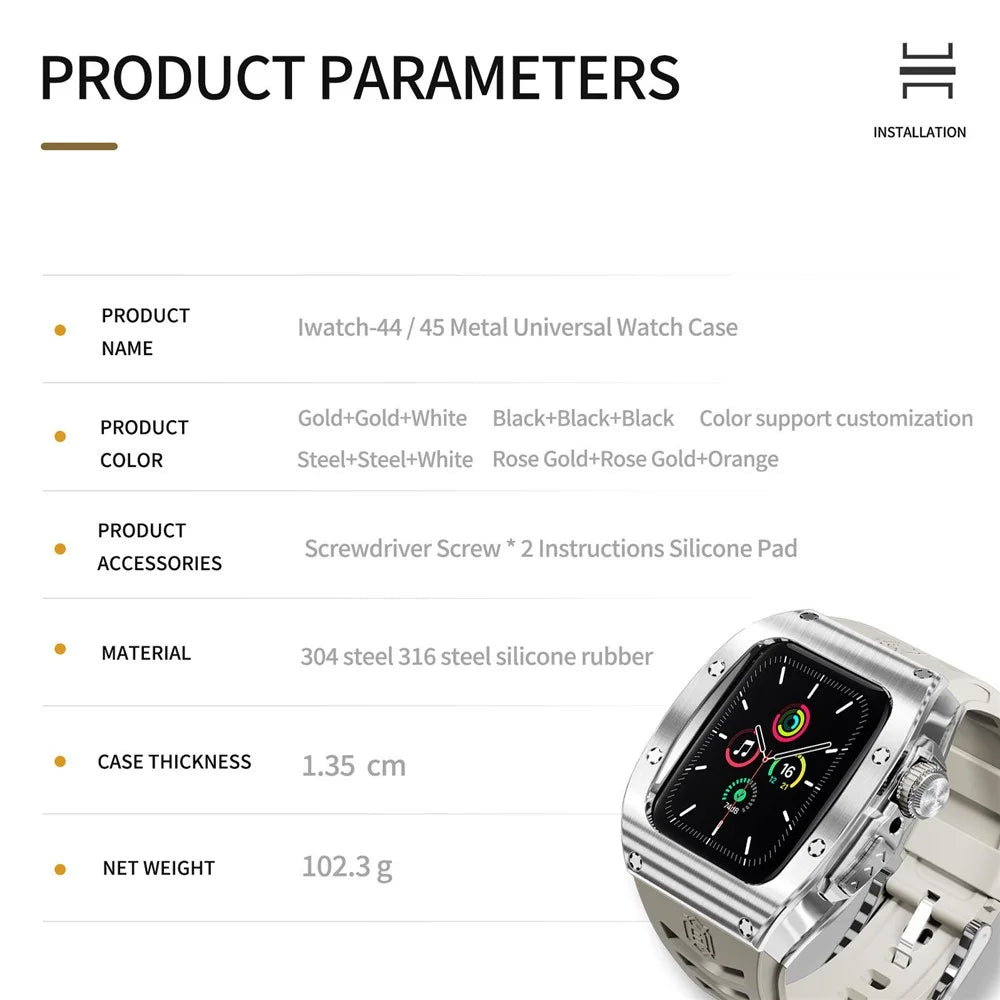 SHELLBOX For Apple Watch Series SE3 / SE2 / SE1 /  6 / 5 / 4 44mm / Series 7 / 8 45mm Metal Watch Case with Strap - Steel+White - 3