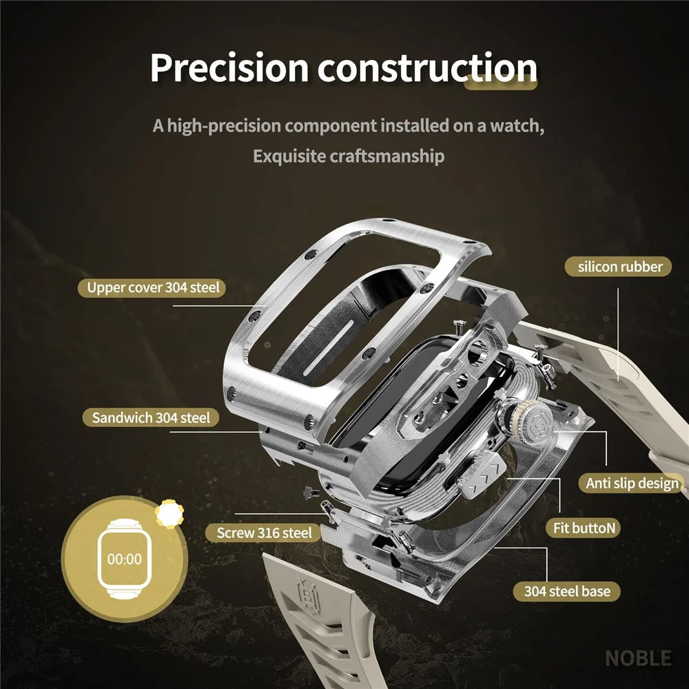 SHELLBOX For Apple Watch Series SE3 / SE2 / SE1 /  6 / 5 / 4 44mm / Series 7 / 8 45mm Metal Watch Case with Strap - Steel+White - 4