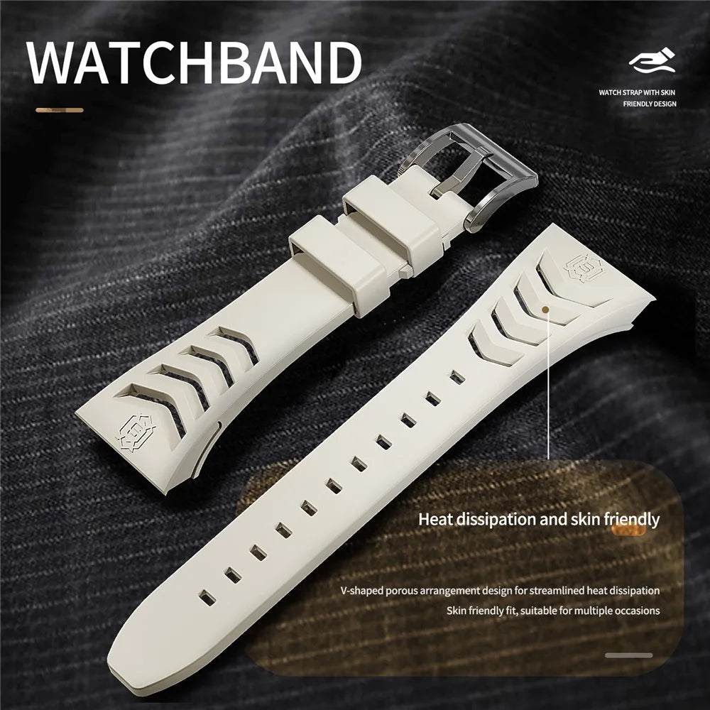 SHELLBOX For Apple Watch Series SE3 / SE2 / SE1 /  6 / 5 / 4 44mm / Series 7 / 8 45mm Metal Watch Case with Strap - Steel+White - 5