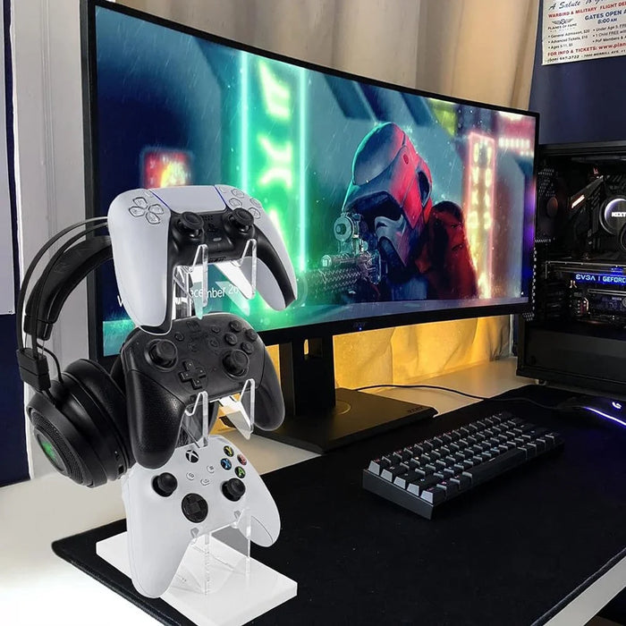 Game Controller Holder Crystal Acrylic Gamepad Display Stand Bracket Rack for Switch  /  Xbox - White - 7