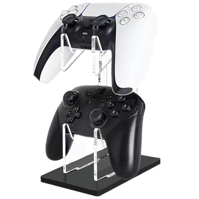 Acrylic Clear Controller Display Stand 2 Tiers Game Controller Holder Dual Controller Stand - Black - 2