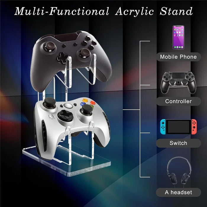 Acrylic Clear Controller Display Stand 2 Tiers Game Controller Holder Dual Controller Stand - Black - 3