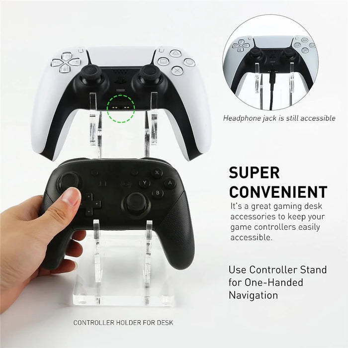 Acrylic Clear Controller Display Stand 2 Tiers Game Controller Holder Dual Controller Stand - Black - 4
