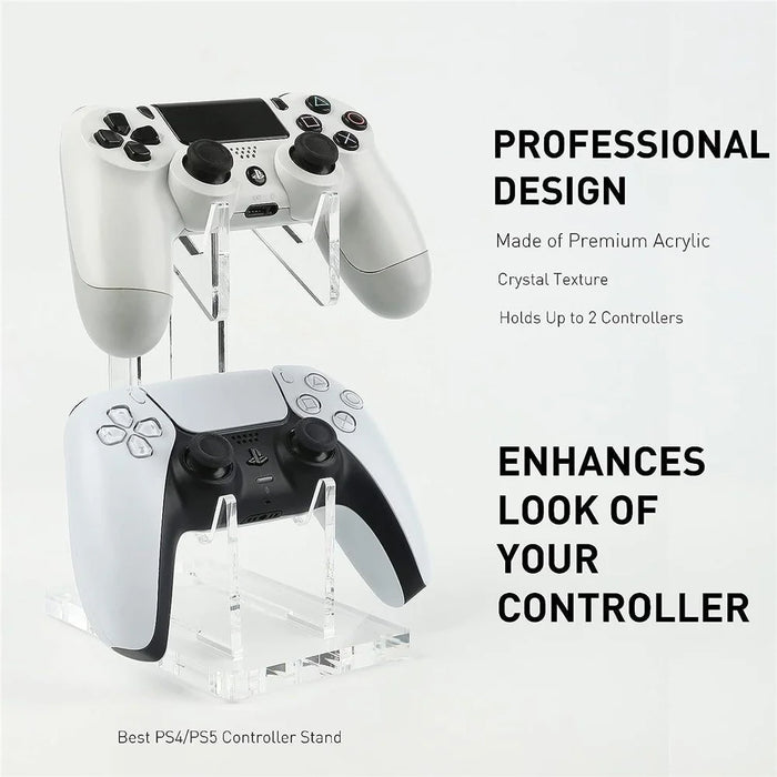 Acrylic Clear Controller Display Stand 2 Tiers Game Controller Holder Dual Controller Stand - Black - 5