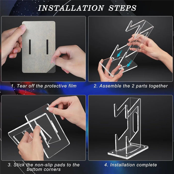 Acrylic Clear Controller Display Stand 2 Tiers Game Controller Holder Dual Controller Stand - Black - 7