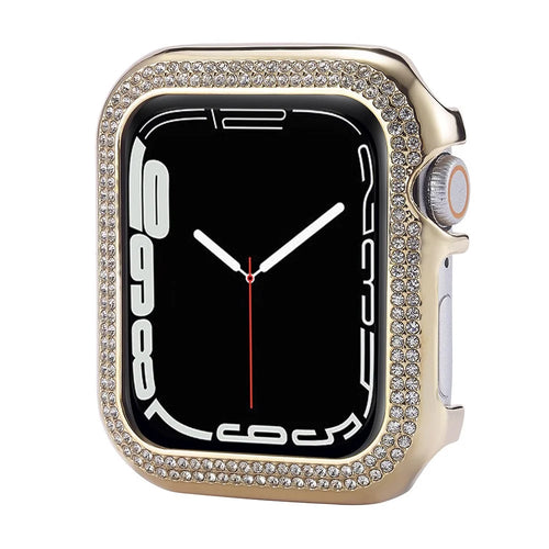 For Apple Watch Series 8 41mm / Series 7 41mm Watch Frame Aluminum Alloy Cover with Rhinestone Decor - Gold - 1