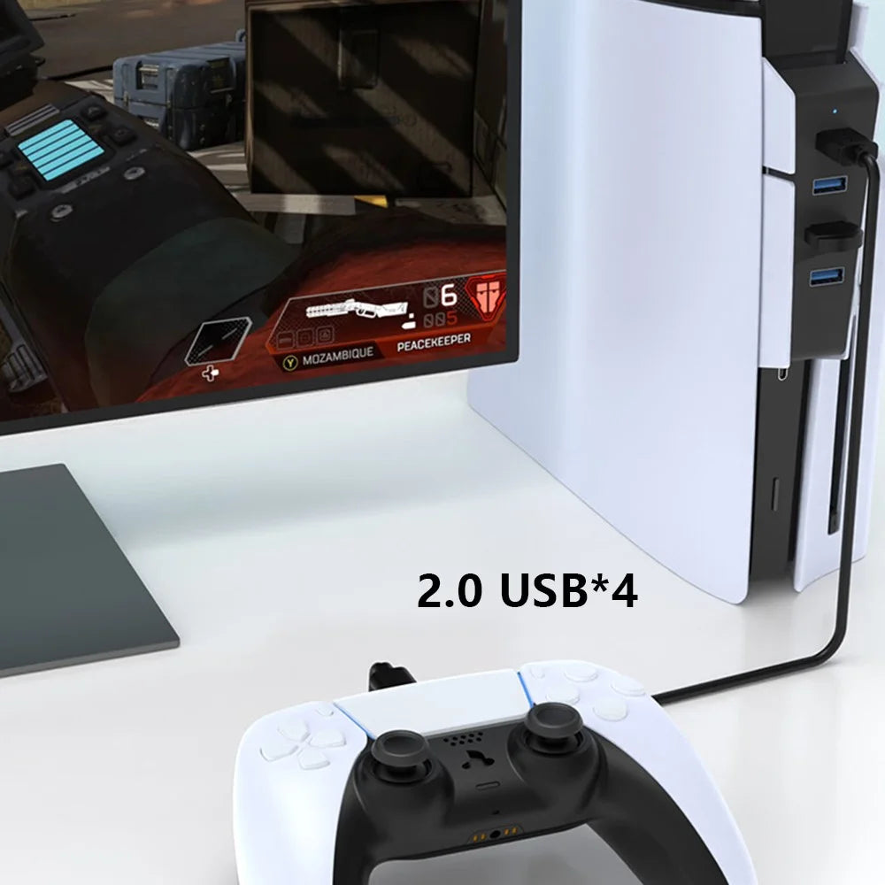 HONSON HS-P5S002 4 Ports USB Hub for Sony PS5 Slim Game Console USB 2.0 Expansion Hub Charger Adapter - 3