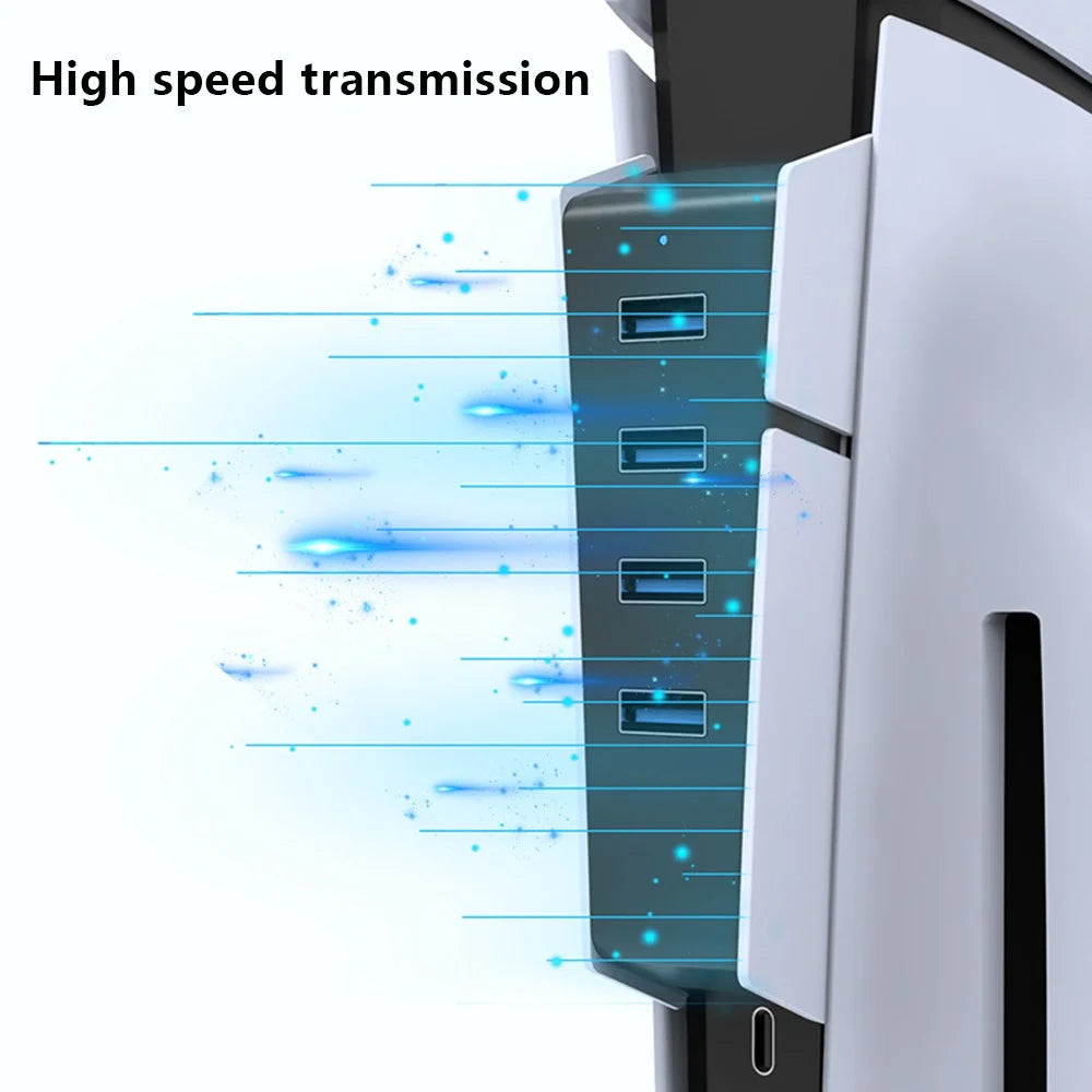 HONSON HS-P5S002 4 Ports USB Hub for Sony PS5 Slim Game Console USB 2.0 Expansion Hub Charger Adapter - 5