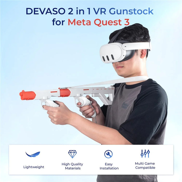 DEVASO For Meta Quest 3 VR Magnetic Suction Gunstock Game Controller Holder - White - 3