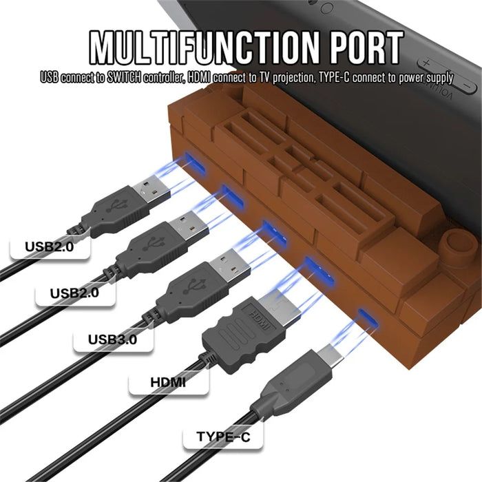 HS-SW480 For Nintendo Switch / Switch OLED TV Dock Charging Station with USB, HD Video, Type-C Outputs - Brown - 5