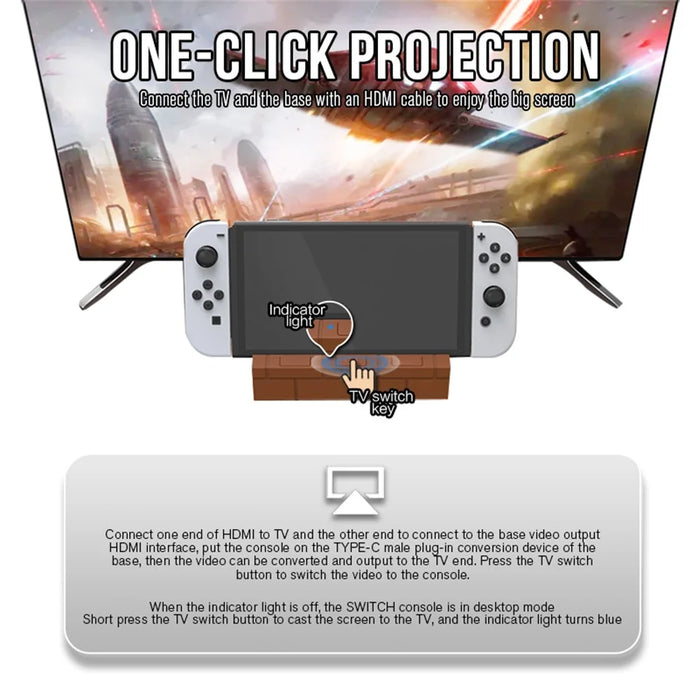 HS-SW480 For Nintendo Switch / Switch OLED TV Dock Charging Station with USB, HD Video, Type-C Outputs - Brown - 6