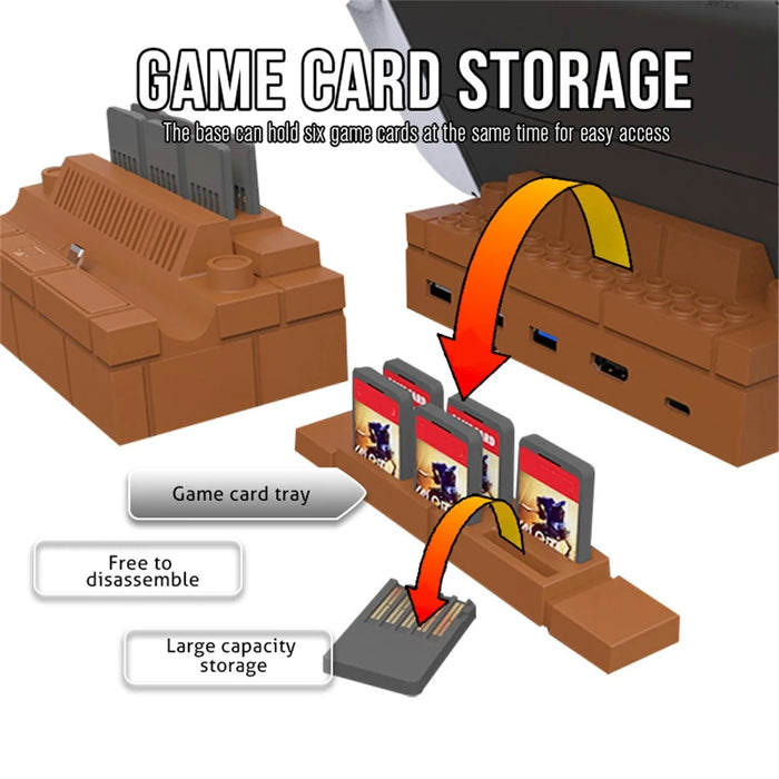 HS-SW480 For Nintendo Switch / Switch OLED TV Dock Charging Station with USB, HD Video, Type-C Outputs - Brown - 7
