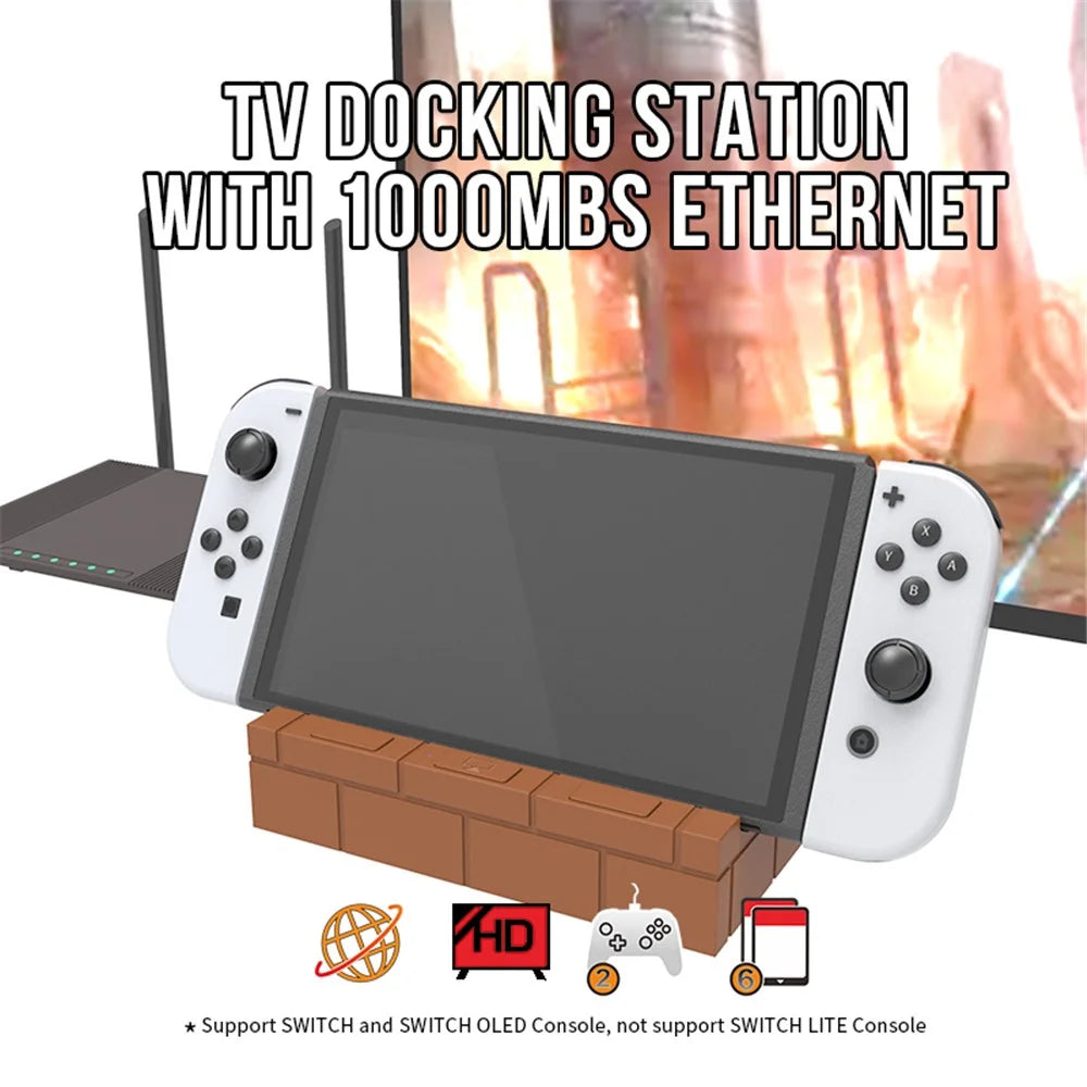HS-SW500 For Nintendo Switch / Switch OLED Video Converter Dock Station with RJ45+USB+HD+Type-C - Brown - 3