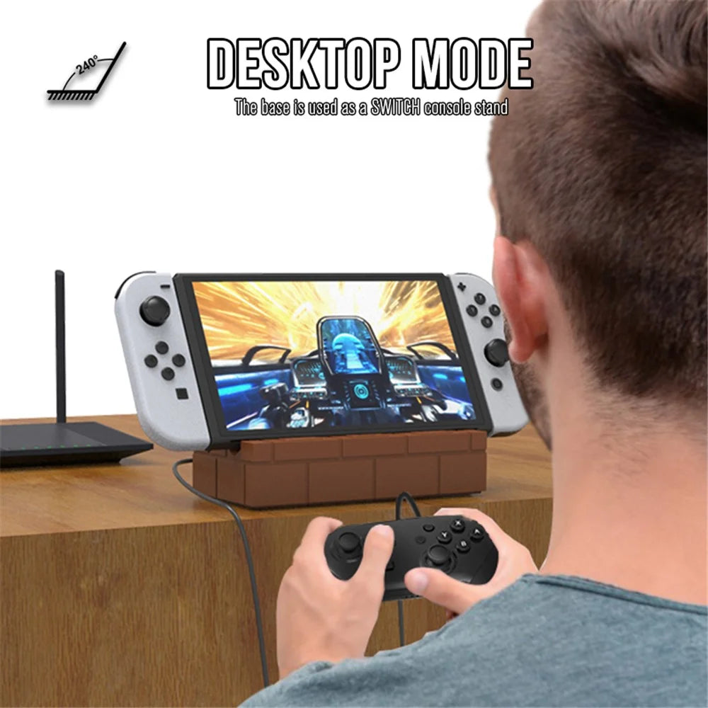 HS-SW500 For Nintendo Switch / Switch OLED Video Converter Dock Station with RJ45+USB+HD+Type-C - Brown - 7
