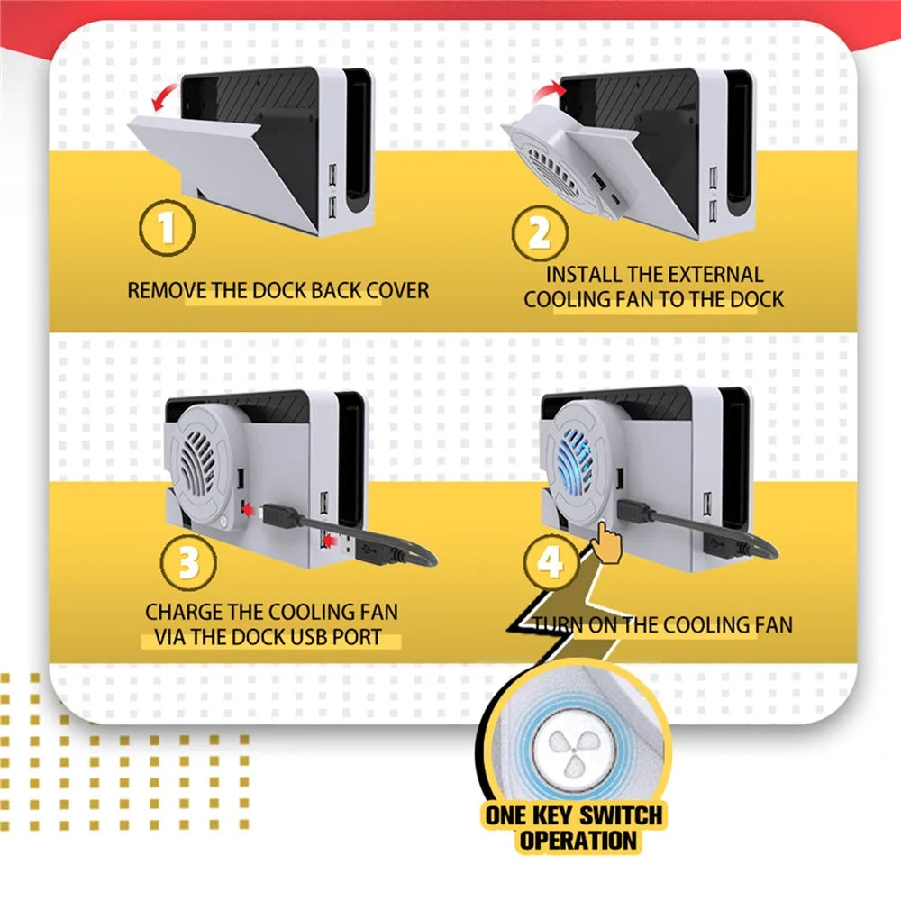 TOPWOLF For Nintendo Switch OLED Dock Cooling Fan Game Console Back Cover Cooler - White - 7