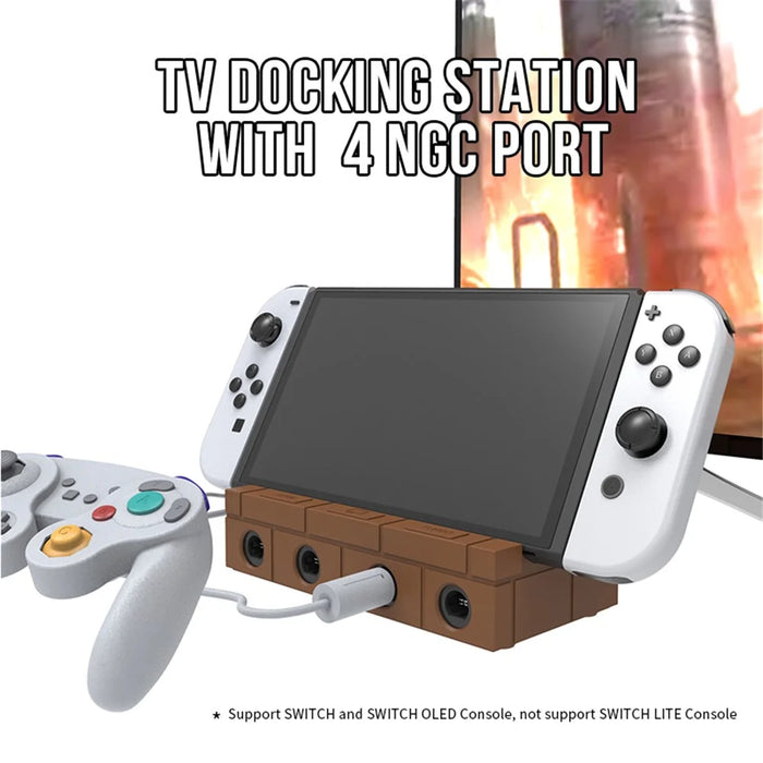 HS-SW450 For Nintendo Switch Game NGC Controller Converter Station with USB, HD Video, Type-C - Brown - 5