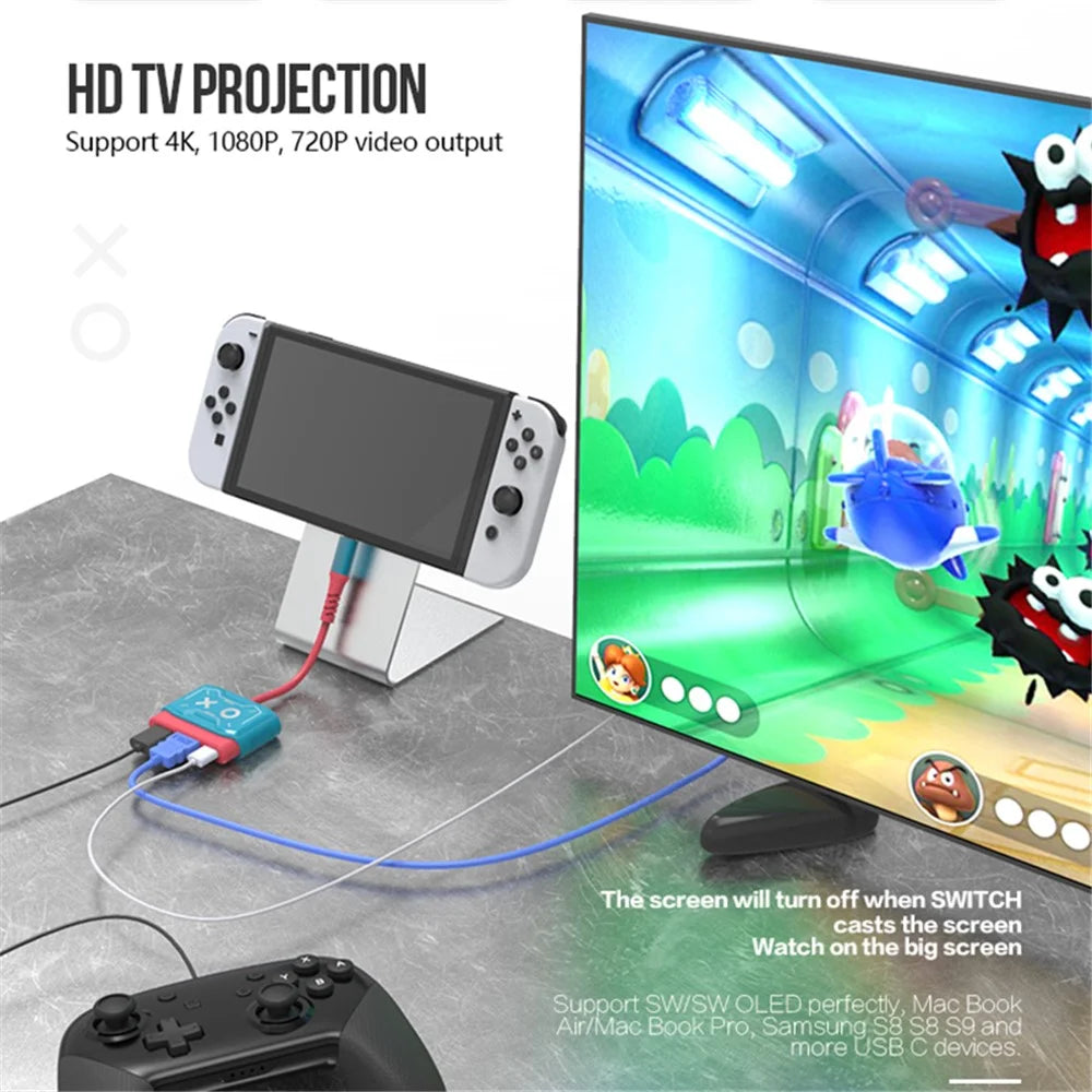 TOPWOLF HS-SW250 For Nintendo Switch / Switch OLED Dock 4K HD USB 3.0 Hub Adapter USB C Splitter TV Docking Station - 2