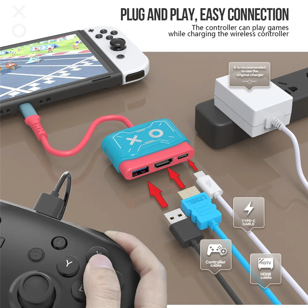 TOPWOLF HS-SW250 For Nintendo Switch / Switch OLED Dock 4K HD USB 3.0 Hub Adapter USB C Splitter TV Docking Station - 3