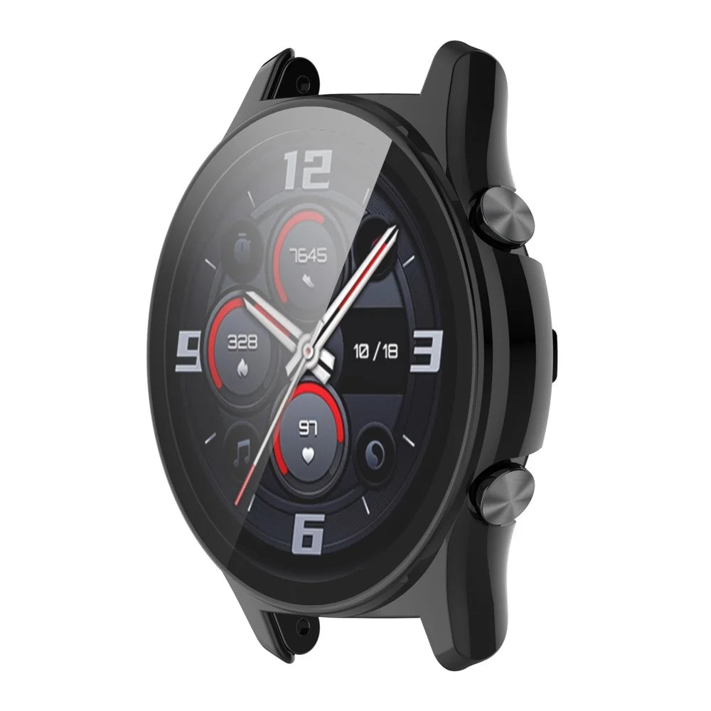 For Honor Watch GS 4 Smartwatch Frame Cover Hard PC Case with Tempered Glass Screen Film - Black - 2