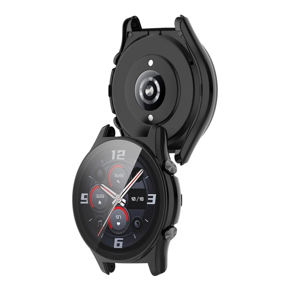 For Honor Watch GS 4 Smartwatch Frame Cover Hard PC Case with Tempered Glass Screen Film - Black - 7