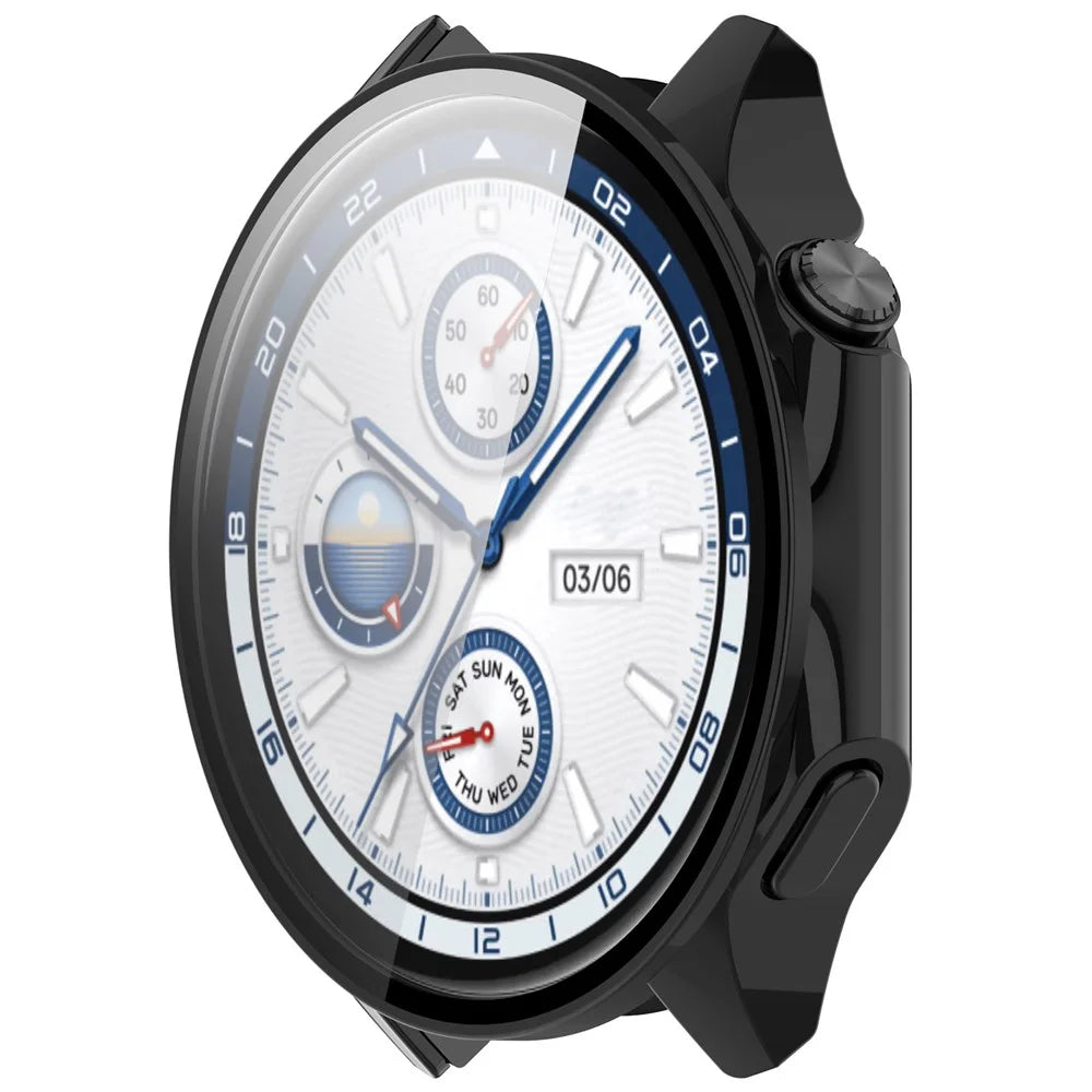For Oppo Watch X / OnePlus Watch 2 46mm Drop Protection PC Watch Frame Cover with Tempered Glass Screen Film - Black - 2