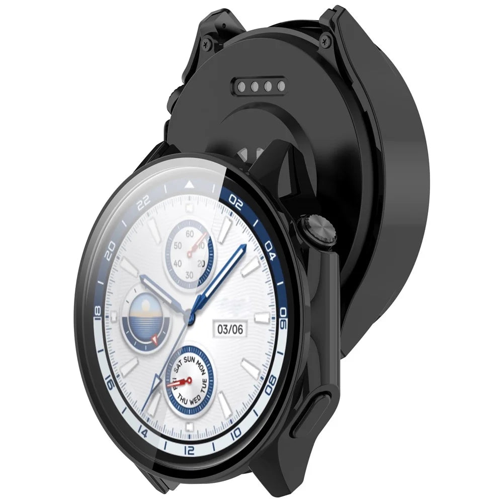 For Oppo Watch X / OnePlus Watch 2 46mm Drop Protection PC Watch Frame Cover with Tempered Glass Screen Film - Black - 6