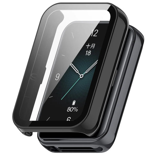 For Honor Band 9 Hard PC Watch Case Scratch Proof Cover with Tempered Glass Screen Film - Black - 1